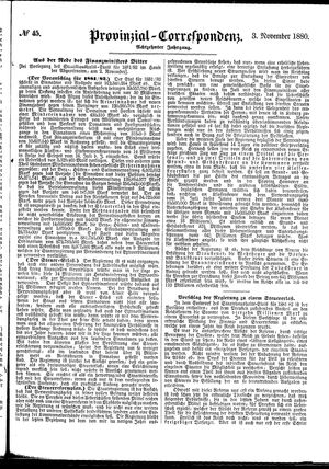 Provinzial-Correspondenz vom 03.11.1880